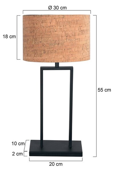 Stolová lampa Stang 4364ZW, čierna/hnedá farba korku, výška 55 cm, Čierna, Obývacia izba / jedáleň, kov, Moderný, Stojacie svietidlo