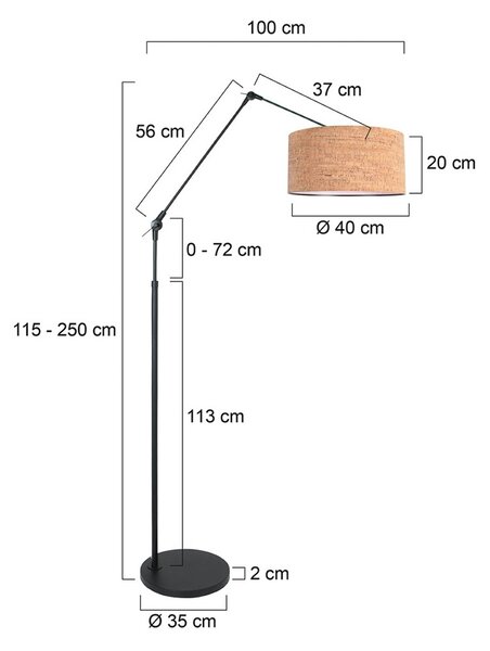 Stojacia lampa Prestige Chic čierna/hnedá, výška 250 cm, korok, Čierna, Obývacia izba / jedáleň, kov, Stojaca lampa