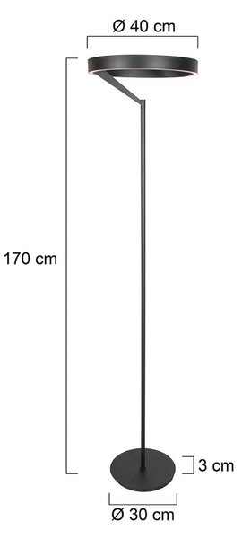 LED stojacia lampa Mykty, čierne, výška 170 cm, kovové, 2-pl.,, Čierna, Obývacia izba / jedáleň, kov, Moderný, Zemné bodové svetlo