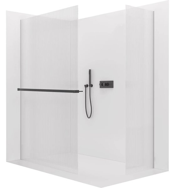 CERANO - Sprchová zástena Walk-in Crystal TL/P - 8 mm - bezvzperový systém + polička/držiak na uteráky - čierna matná, ryhované sklo - 50x50x200 cm