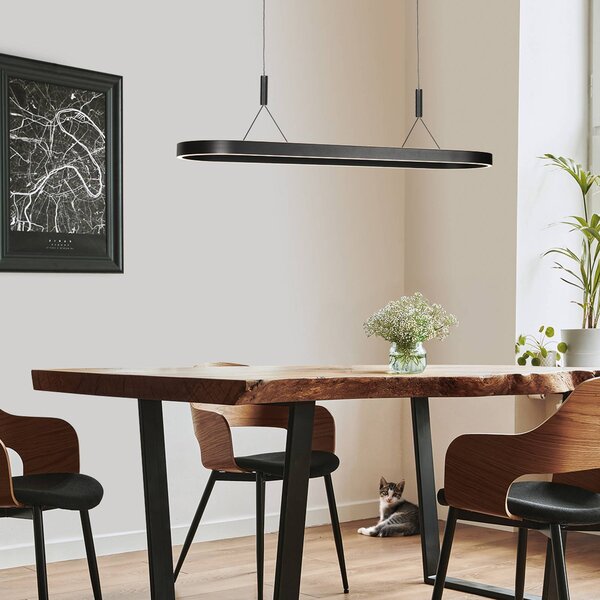 Steinhauer LED závesné svietidlo Mykty, čierna, dĺžka 120 cm, kov, 2-pl., Čierna, Obývacia izba / jedáleň, kov, Moderný, Závesné svietidlo