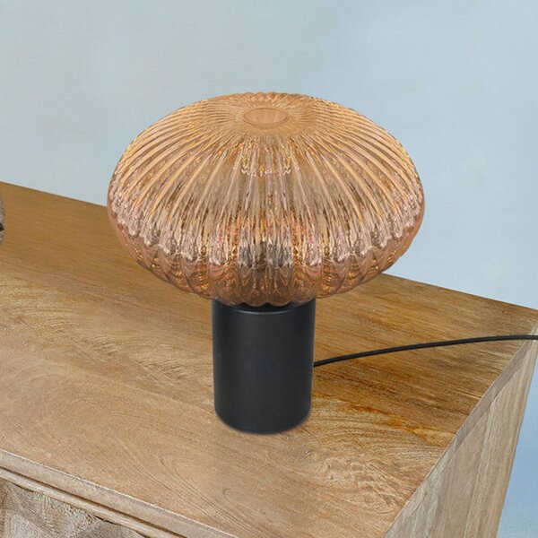 Stolová lampa Bloeba, Ø 30 cm čierna/jantárová, sklo, Krémová / jantárovo žltá, Obývacia izba / jedáleň, kov, Moderný, Stojacie svietidlo