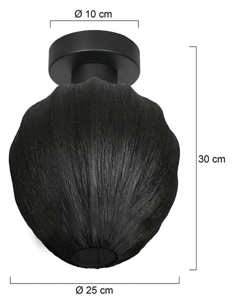 Mexlite Stropné svietidlo Bloeba, čierna, Ø 25 cm, ľan/kov, Čierna, Obývacia izba / jedáleň, Textil / látka / hodváb, Stropné svetlo polkruhové s priestorom