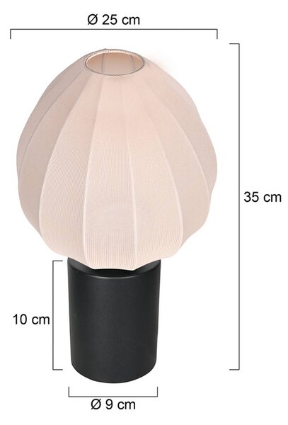 Mexlite Stolová lampa Bloeba, biela/čierna, Ø 25 cm, ľan/kov, Biela / opálová, Obývacia izba / jedáleň, Textil / látka / hodváb, Stojacie svietidlo
