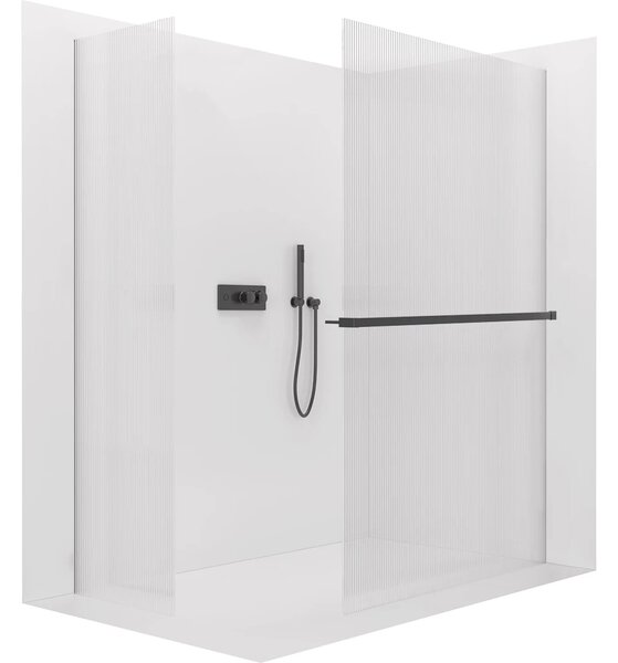 CERANO - Sprchová zástena Walk-in Crystal TL/P - 8 mm - bezvzperový systém + polička/držiak na uteráky - čierna matná, ryhované sklo - 50x50x200 cm