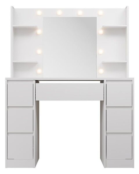 Toaletný stolík s LED zrkadlom a 7 zásuvkami, biely