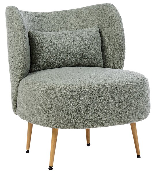 Kreslo zelené buklé čalúnenie svetlé drevené nohy zaoblené operadlo retro glamour art deco štýl obývačka spálňa