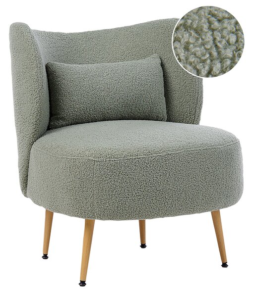 Kreslo zelené buklé čalúnenie svetlé drevené nohy zaoblené operadlo retro glamour art deco štýl obývačka spálňa