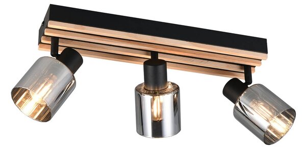 Bodové svetlo Travia, dĺžka 53 cm, 3-pl., čierne/dymovo šedé, Čierna, Obývacia izba / jedáleň, kov, Moderný, Stropné svetlo