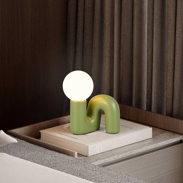 Reality Leuchten Stolová lampa Quinn, zelená, výška 22 cm, keramika/sklo, G9, Zelená, Obývacia izba / jedáleň, Keramický, Štýl mladých, Stojacie svietidlo
