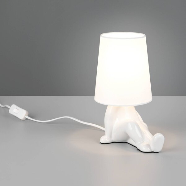 Stolová lampa Huma, biela, výška 25 cm, textil/keramika, E14, Biela / opálová, Obývacia izba / jedáleň, Keramický, Štýl mladých, Stojacie svietidlo