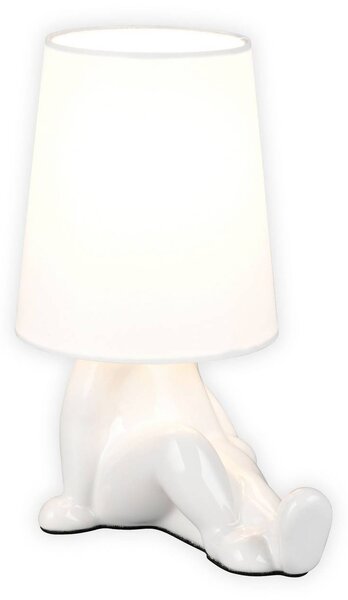 Stolová lampa Huma, biela, výška 25 cm, textil/keramika, E14, Biela / opálová, Obývacia izba / jedáleň, Keramický, Štýl mladých, Stojacie svietidlo