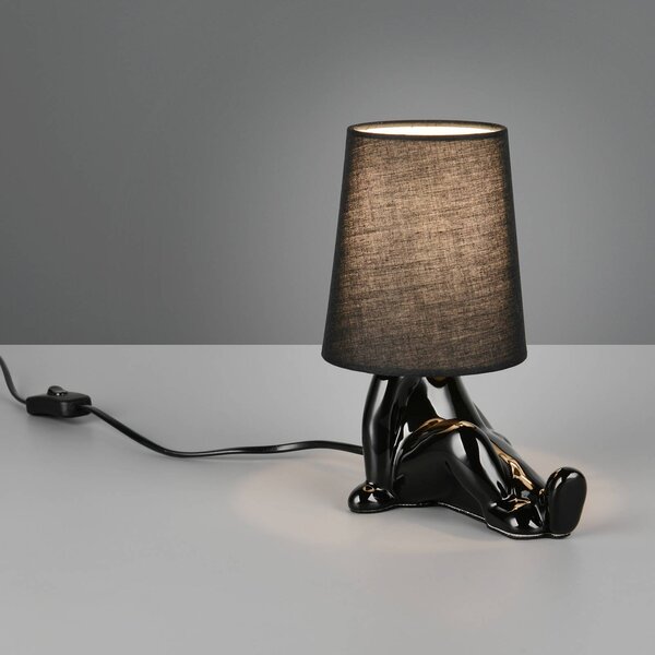 Stolová lampa Huma, čierna, výška 25 cm, textil/keramika, E14, Čierna, Obývacia izba / jedáleň, Keramický, Štýl mladých, Stojacie svietidlo