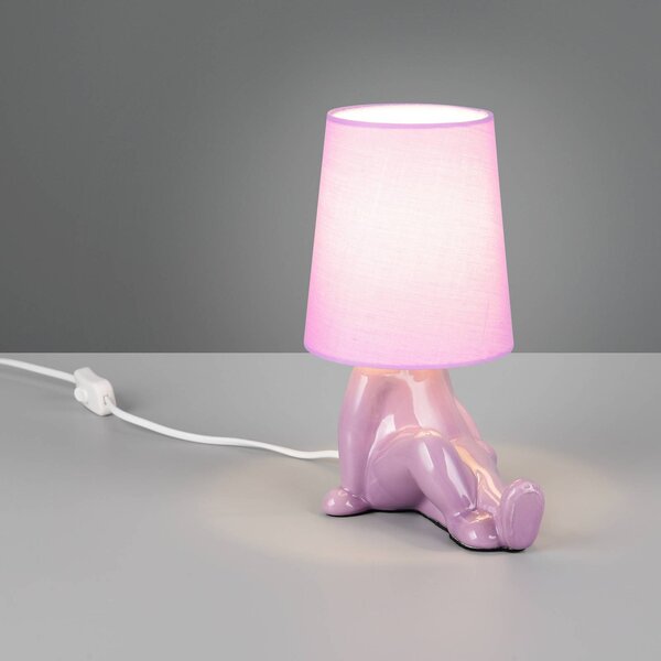 Reality Leuchten Stolová lampa Huma, fialová, výška 25 cm, textil/keramika, E14, Fialová / ružová, Obývacia izba / jedáleň, Keramický, Štýl mladých, Stojacie svietidlo