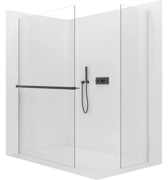 CERANO - Sprchová zástena Walk-in Crystal TL/P - 8 mm - bezvzperový systém + polička/držiak na uteráky - čierna matná, transparentné sklo - 80x60x200…