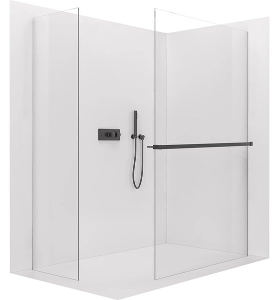 CERANO - Sprchová zástena Walk-in Crystal TL/P - 8 mm - bezvzperový systém + polička/držiak na uteráky - čierna matná, transparentné sklo - 80x60x200…