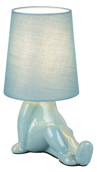 Reality Leuchten Stolová lampa Huma, modrá, výška 25 cm, textil/keramika, E14, Modrá, Obývacia izba / jedáleň, Keramický, Štýl mladých, Stojacie svietidlo