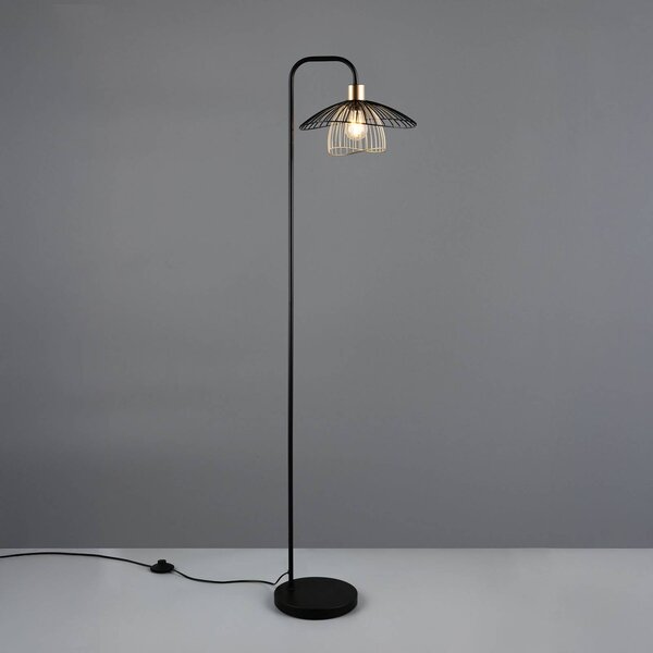 Reality Leuchten Stojacia lampa Lauris, čierna matná, výška 155 cm, kov, E27, Čierna, Obývacia izba / jedáleň, kov, Moderný, Oblúková stojaca lampa