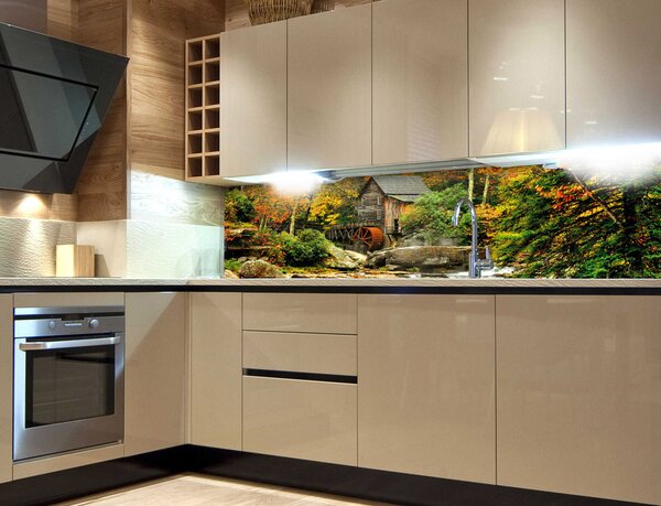 DIMEX | Fototapeta do kuchyne Mlyn KI-180-042 | 180 x 60 cm | zelená, oranžová, hnedá