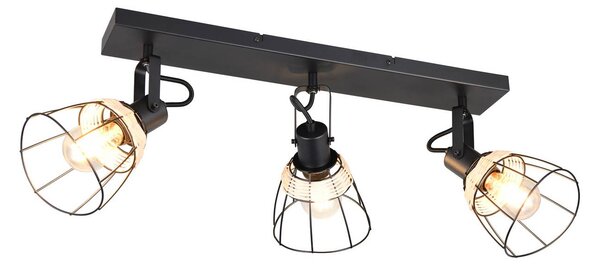 Reality Leuchten Stropné svietidlo Jerome, dĺžka 62 cm, 3-pl., čierne matné kovové, Čierna, Obývacia izba / jedáleň, kov, Moderný, Stropné svetlo polkruhové s priestorom
