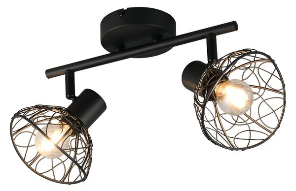 Reality Leuchten Stropné svietidlo Yako, čierne matné, dĺžka 40 cm, 2-pl., kovové, Čierna, Obývacia izba / jedáleň, kov, Moderný, Stropné svetlo polkruhové s priestorom