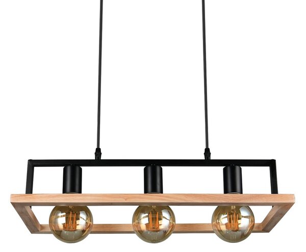 Závesné svietidlo Bano, drevo/čierna, dĺžka 58 cm, kov, 3-pl., Čierna, Obývacia izba / jedáleň, kov, Moderný, Závesné svietidlo