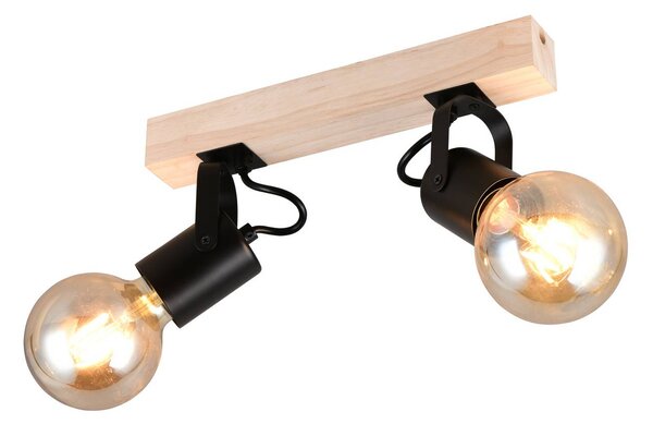 Stropné svietidlo Lynar, čierna, drevo, kov, dĺžka 31 cm, 2-pl., Čierna, Obývacia izba / jedáleň, kov, Moderný, Stropné svetlo polkruhové s priestorom