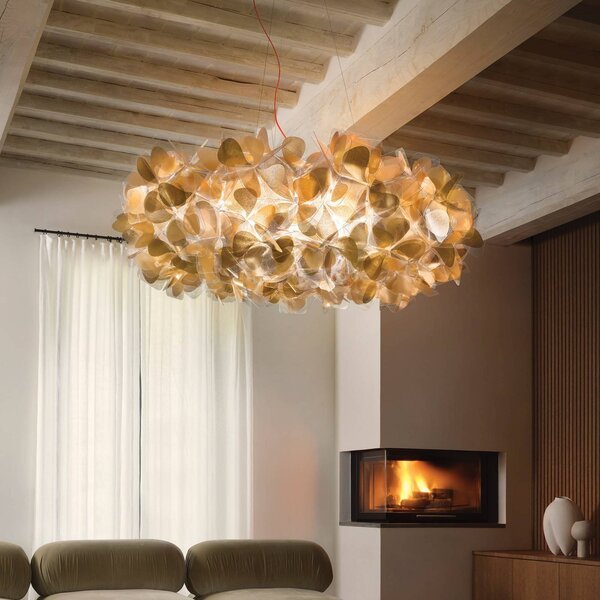 Slamp závesné svietidlo Clizia MAMA NON MAMA, Ø78cm, zlatá/červená, Mosadz / zlato, Obývacia izba / jedáleň, Plast, Dizajn, Závesné svietidlo