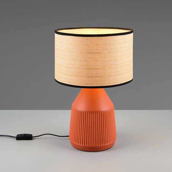 Stolová lampa Formentera, terakota/béžová 43 cm keramika/papier, Hnedá / hrdzavá, Obývacia izba / jedáleň, Keramický, Stojacie svietidlo