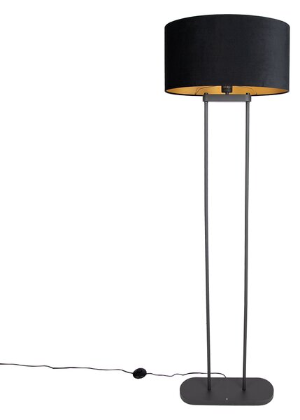 Stojacia lampa čierna s čiernym oválnym tienidlom 50 cm - Thijmen
