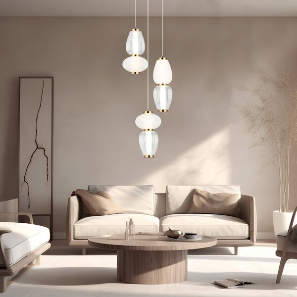 LED závesné svietidlo Shiny, Ø 60 cm, číre/biele, sklo, Jasné / priehľadné, Obývacia izba / jedáleň, Moderný, Závesné svietidlo