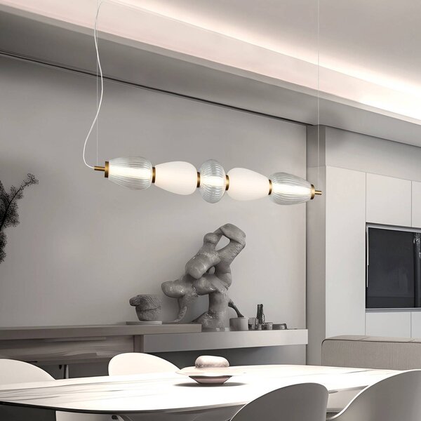 LED závesné svietidlo Shiny, dĺžka 83 cm, číre/biele, sklo, Jasné / priehľadné, Obývacia izba / jedáleň, Moderný, Závesné svietidlo