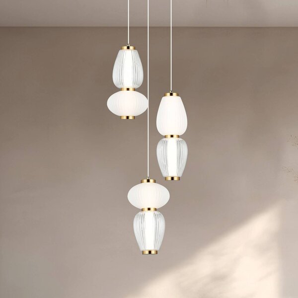 LED závesné svietidlo Shiny, Ø 60 cm, číre/biele, sklo, Jasné / priehľadné, Obývacia izba / jedáleň, Moderný, Závesné svietidlo