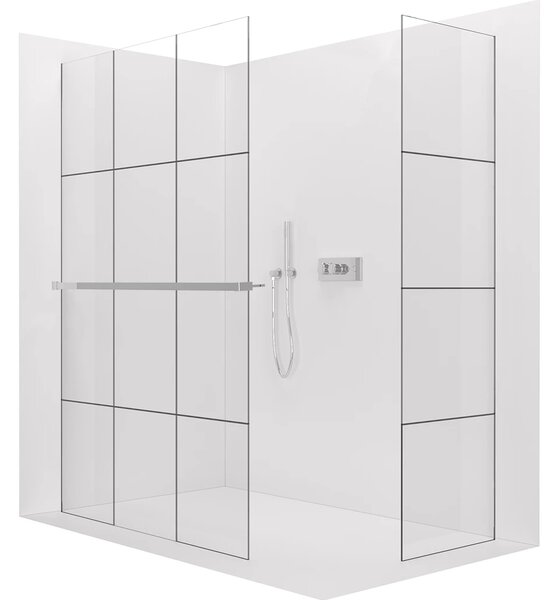 CERANO - Sprchová zástena Walk-in Crystal TL/P - 8 mm - bezvzperový systém + polička/držiak na uteráky - chróm, industriálne sklo - 90x90x200 cm