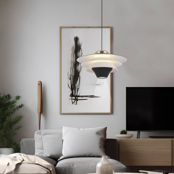 LED závesné svietidlo Manley, čierne/biele, Ø 22 cm, kov, Čierna, Obývacia izba / jedáleň, Hliník, Moderný, Závesné svietidlo