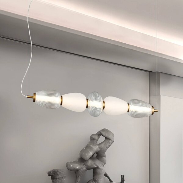 LED závesné svietidlo Shiny, dĺžka 83 cm, číre/biele, sklo, Jasné / priehľadné, Obývacia izba / jedáleň, Moderný, Závesné svietidlo