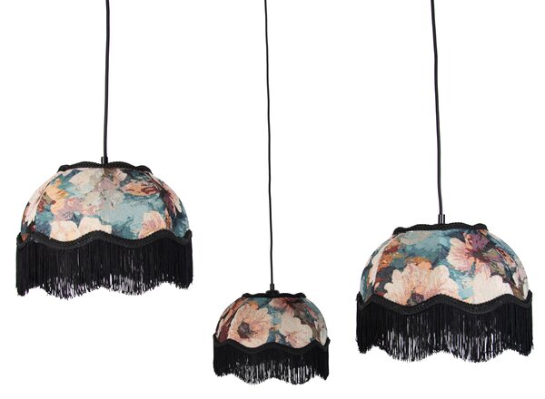 Závesná lampa čierna s kvetinovým tienidlom a bielym interiérom 31,5 cm 3-Lights - Cava