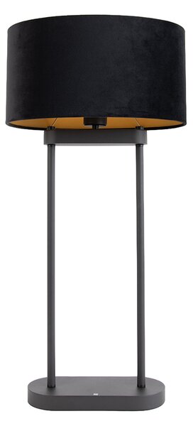 Stolná lampa čierna s čiernym oválnym tienidlom 35 cm - Thijmen