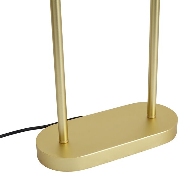 Mosadzná stojaca lampa s oválnym tienidlom s motívom listov a zlatým interiérom 35 cm - Thijmen