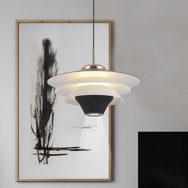LED závesné svietidlo Manley, čierne/biele, Ø 22 cm, kov, Čierna, Obývacia izba / jedáleň, Hliník, Moderný, Závesné svietidlo
