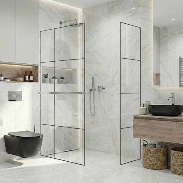 CERANO - Sprchová zástena Walk-in Crystal TL/P - 8 mm - bezvzperový systém + polička/držiak na uteráky - chróm, industriálne sklo - 90x90x200 cm
