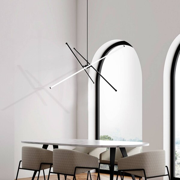 LED závesné svietidlo Sandy, dĺžka 90 cm, čierne, kovové, Čierna, Obývacia izba / jedáleň, Hliník, Moderný, Závesné svietidlo