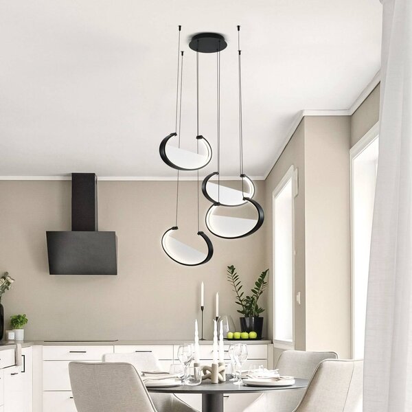 LED závesné svietidlo Adele, Ø 75 cm, čierne, kov, 4-pl., Čierna, Obývacia izba / jedáleň, Hliník, Moderný, Závesné svietidlo