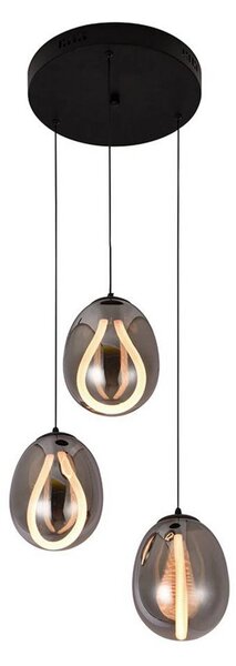 LED závesné svietidlo Melanie, Ø 41 cm, dymovo šedá, sklo, 3-pl., Hliník / sivá / zinok, Obývacia izba / jedáleň, Sklo, Závesné svietidlo