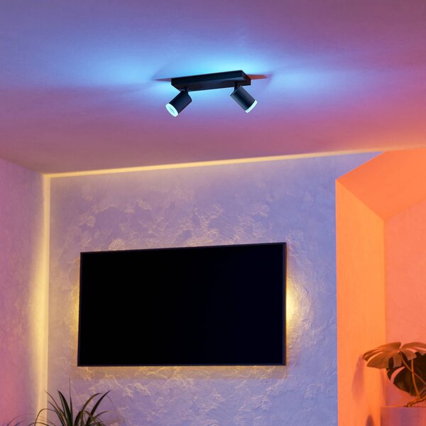 EGLO connect Smart LED bodové svetlá Melitello-Z, 2-pl., čierne, Čierna, Obývacia izba / jedáleň, Hliník, Moderný, Stropné svetlo