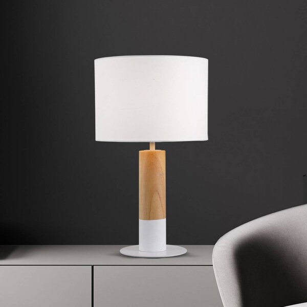 Stolová lampa Carroll, drevo svetlé/biele, výška 43 cm, látka, Biela / opálová, Obývacia izba / jedáleň, Textil / látka / hodváb, Stojacie svietidlo