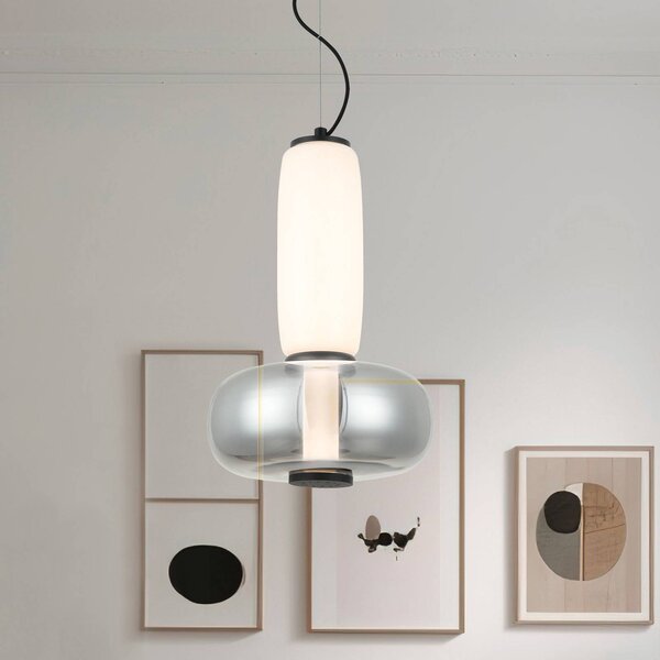 LED závesné svietidlo Avery, dymovo šedá/biela, Ø 32 cm, sklo, Hliník / sivá / zinok, Obývacia izba / jedáleň, Sklo, Moderný, Závesné svietidlo