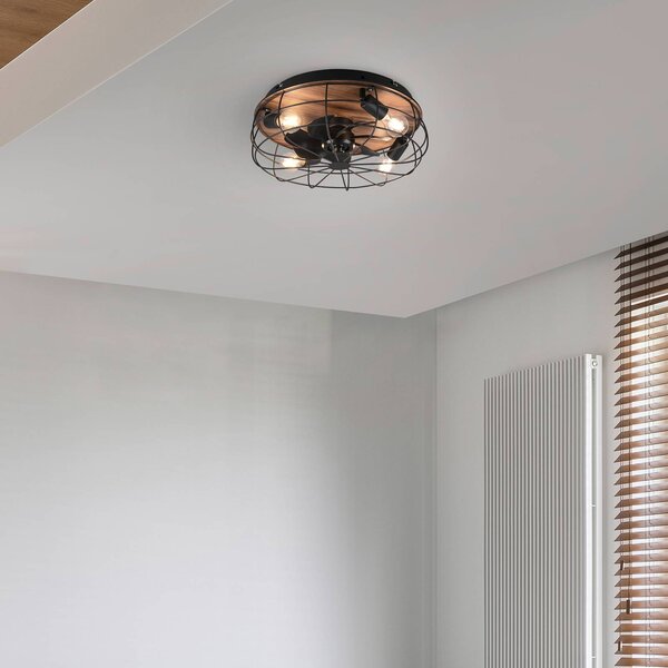 Reality Leuchten Stropný ventilátor Trondheim, remote, 4xdrevo, Čierna, Obývacia izba / jedáleň, kov, Moderný