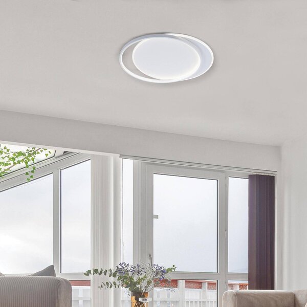 Stropné LED svetlo Evelyn, biele, dĺžka 55 cm, kov, Biela / opálová, Obývacia izba / jedáleň, Hliník, Moderný, Závesné svietidlo