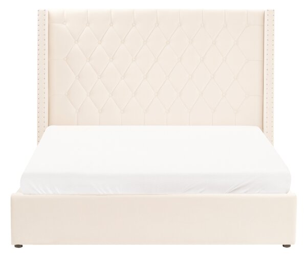 Posteľ s úložným priestorom krémová biela zamatová čalúnená 160 x 200 cm prešívané čelo elegantný glamour dizajn